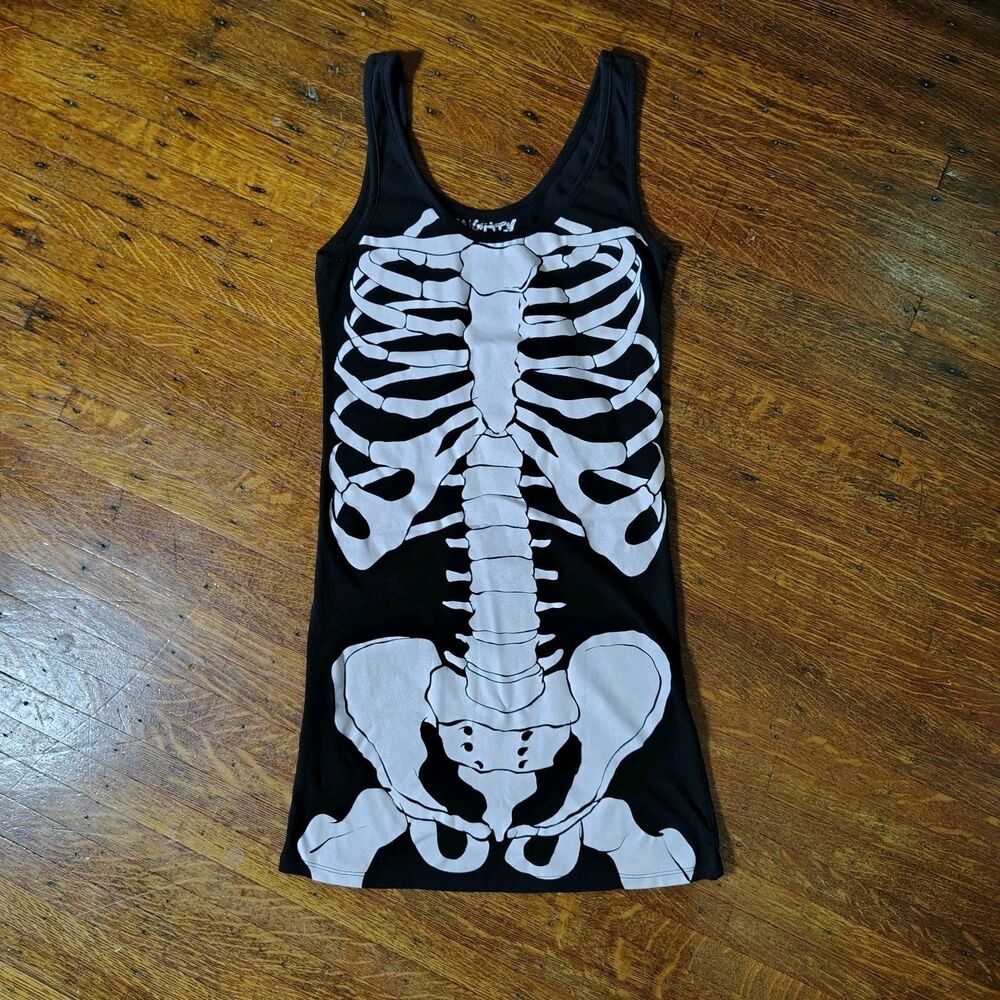 Skeleton Black Mini Tank Top Dress Goth Punk Rock (XS/S)/T760